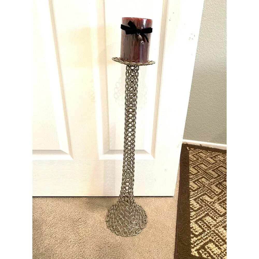Z Gallerie Tall Silver Chain Metal Candle Holder Stands 24 Inches